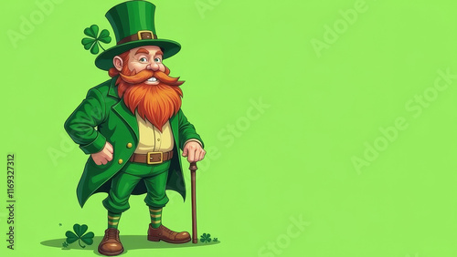 Wallpaper Mural Leprechaun elf with clover on light green background with copy space. St Patrick's Day Illustration Concept Torontodigital.ca