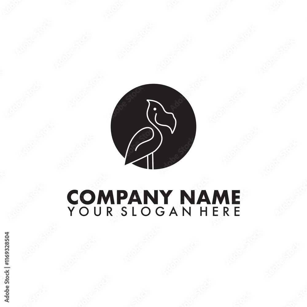 Obraz premium Minimalist Shoebill Bird Line Art Circular Logo Design