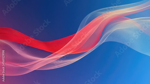 Flowing red and white translucent lines create a dynamic abstract design against a vibrant blue background. Ideal for modern websites and presentations.