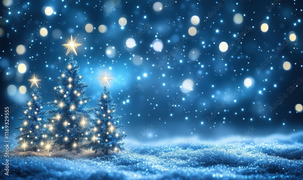 Magical Christmas scene with sparkling trees, snowflakes, and glowing lights creating a festive winter wonderland atmosphere Magical Christmas scene with sparkling trees, snowflakes, and glowing lights creating a festive winter wonderland atmosphere