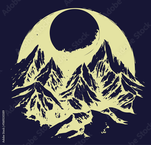 Berge Mond Zeichnung Illustration Berglandschaft Tattoo Vektor