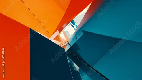 Abstract geometric patterns with vibrant colors in a modern architectural setting at midday