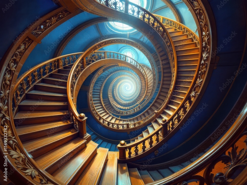 Fototapeta premium Elegant Spiral Staircase: Intricate Architectural Design