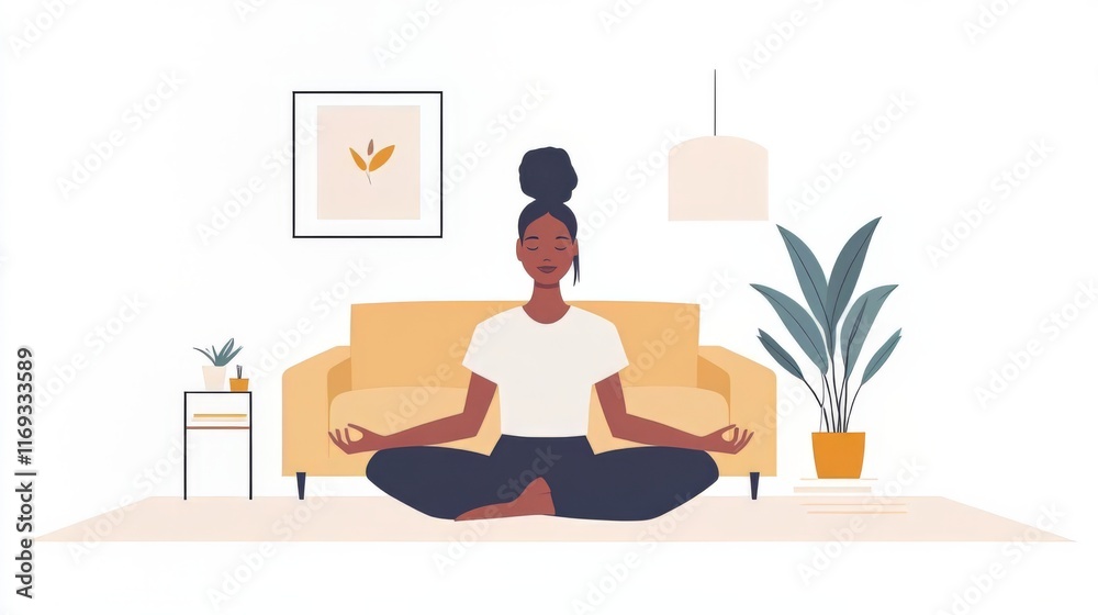 Fototapeta premium Peaceful Meditation in a Cozy Living Room: Moment of Tranquility