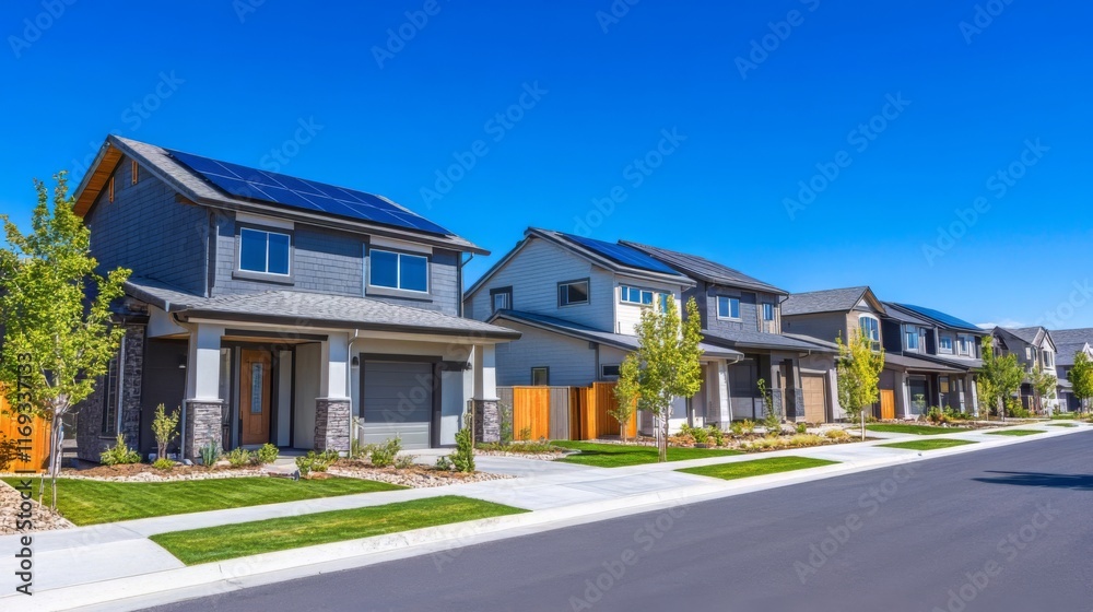Charming Row of Modern Homes with Solar Panels Charming Row of Modern Homes with Solar Panels
