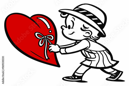 Valentine Heart Hugger: Elegant Vector Line Art in White