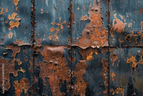  Old corroded and rust metal surface with peeling pieces. Detailed photo textured background photo