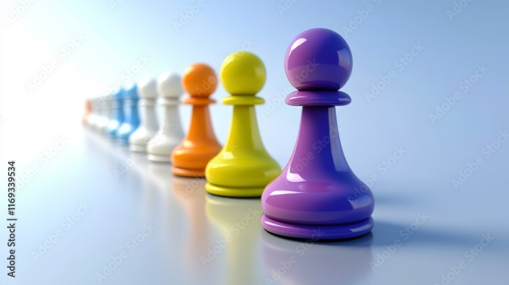 Colorful Chess Pawns in a Row - Striking Visual Representation of Strategy Colorful Chess Pawns in a Row - Striking Visual Representation of Strategy