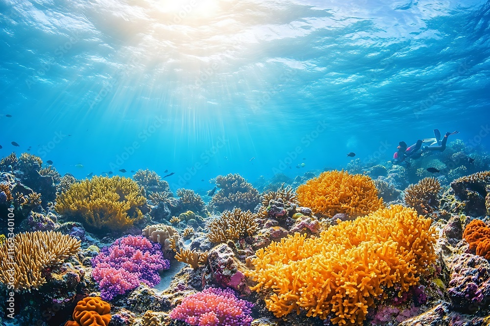 Naklejka premium Chinese families enjoying snorkeling maldives