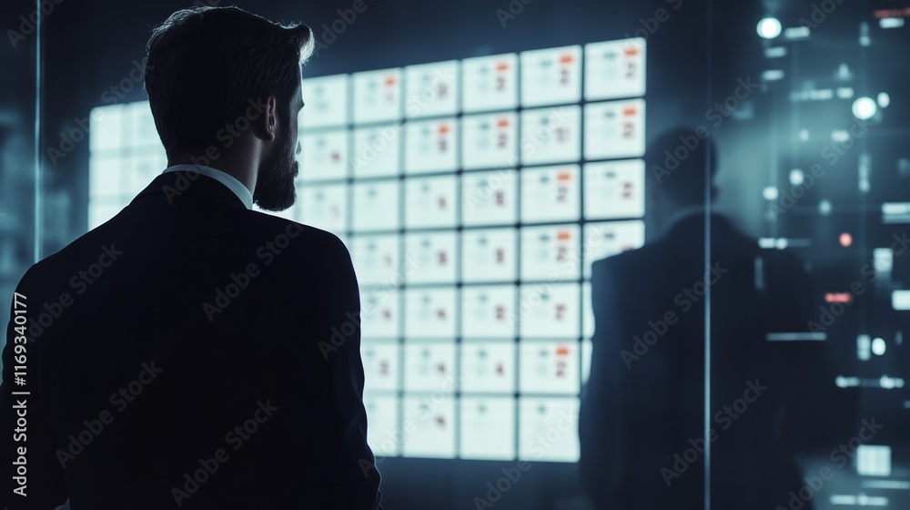 Fototapeta premium Business Planning Calendar Agenda work schedule and Project management concept. Businessman manages time for effective work with Calendar on virtual screen. Time management. Reminder appointment