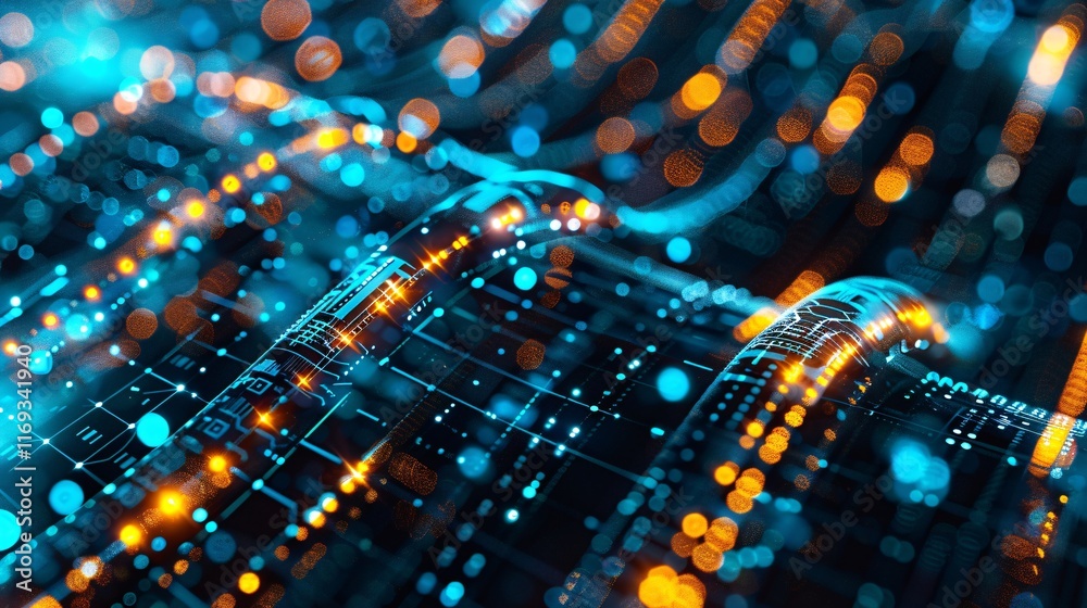 Mesmerizing holographic digital landscape with pulsing binary code neon lights and futuristic data visualization  An abstract tech inspired backdrop that evokes a sense of innovation creativity
