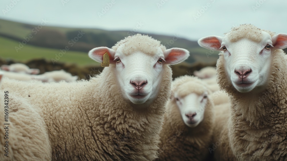 Three Sheep Close-Up in a Pastoral Scene Three Sheep Close-Up in a Pastoral Scene