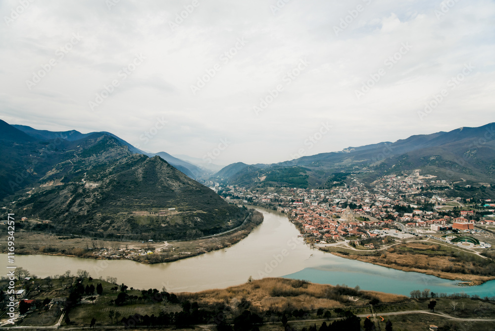 Obraz premium Living town buildings, city landscape, modern urban downtown, district panorama