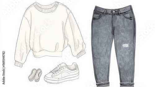 Casual Outfit Illustration Featuring Sweater Jeans And Sneakers photo