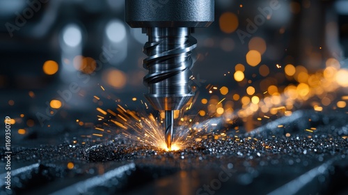 Drilling Steel with Sparks in Industrial Setting photo