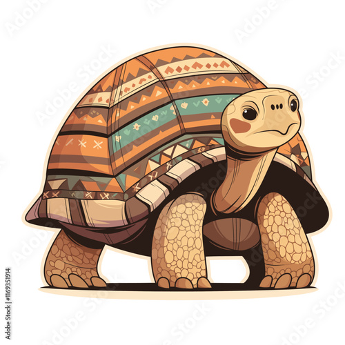 Geometric Tortoise: A charming and colorful illustration of a tortoise with a patterned shell, perfect for adding a touch of whimsy and nature to your designs.   photo