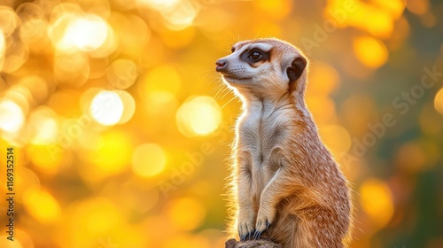Wallpaper Mural A meerkat sits alert against a blurred golden bokeh background. Ideal for nature-themed projects, wildlife websites, or zoo advertisements. Torontodigital.ca