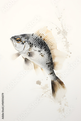 The Seamless Harmony of Nature and Art: A Classic Japanese Gyotaku Fish Print photo