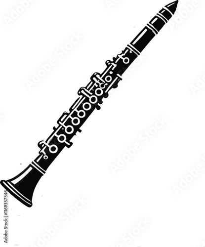 Clarinet flat web icon. Clarinet logo design. Woodwind instrument clarinet sign silhouette solid black icon vector design. Musical instruments concept