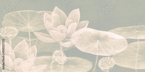 Lotus flower and leaf. nature art. drawing artwork. botanical background.
