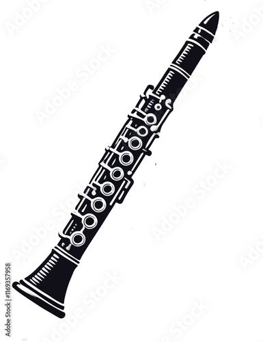 Clarinet flat web icon. Clarinet logo design. Woodwind instrument clarinet sign silhouette solid black icon vector design. Musical instruments concept