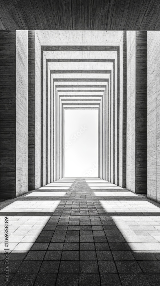 Fototapeta premium Architectural Monochromatic Passage: A Study in Light and Shadow