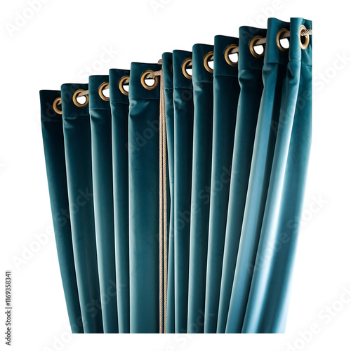 Luxurious blue velvet curtains with gold grommets, designed to elevate any formal setting. photo