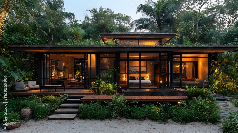 Naklejka premium A spacious tropical guest house with simple and elegant design elements