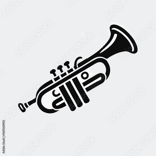 Vector hand drawn illustration of trumpet. Isolated on black