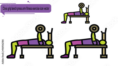 Close grip bench press arm fitness exercise icon vector