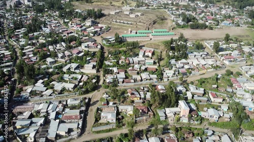 Aerial flyover of the African city of Dessie, Ethiopia. photo