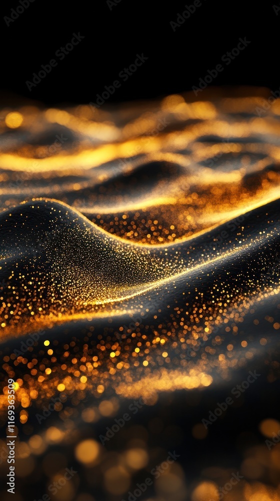 Captivating abstract background featuring shimmering waves of golden light scintillating glitter particles and a dark mysterious backdrop This dazzling luminous Captivating abstract background featuring shimmering waves of golden light scintillating glitter particles and a dark mysterious backdrop This dazzling luminous