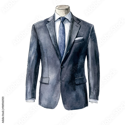 A watercolor vector painting of a men's suit for formal style, isolated on a white background. Men's formal suit vector.

