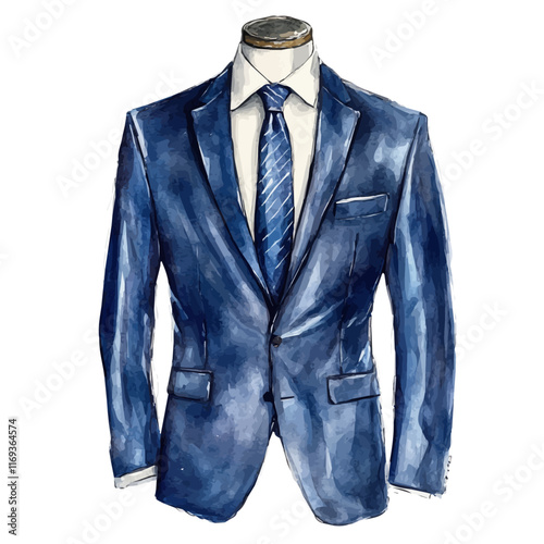 A watercolor vector painting of a men's suit for formal style, isolated on a white background. Men's formal suit vector.

