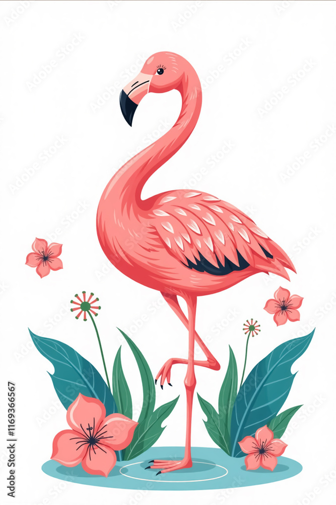 Obraz premium Flamingo illustration isolated white background
