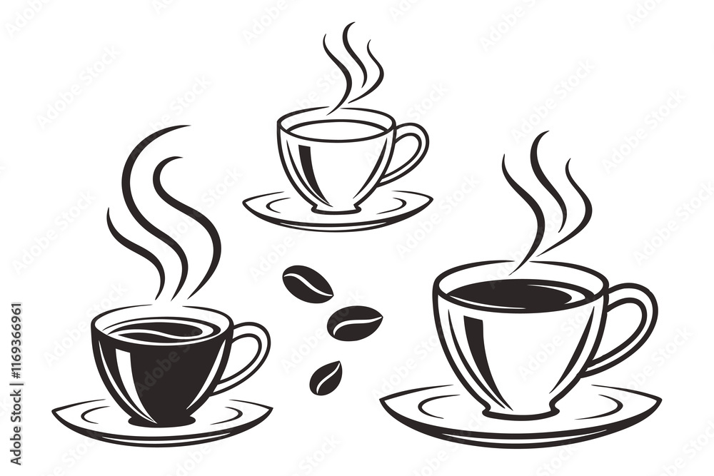 Obraz premium Black coffe cup Icon Set Vector Silhouette Design Isolated on White Background
