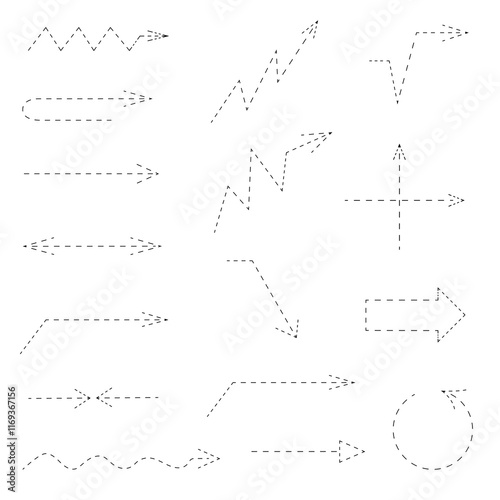 Dashed arrows icons set vector design elements