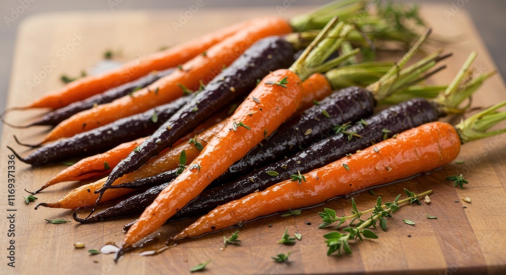 Roasted rainbow carrots drizzled with a honey-balsamic glaze Roasted rainbow carrots drizzled with a honey-balsamic glaze