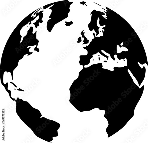 Earth world globe map black vector icon isolated on transparent background.