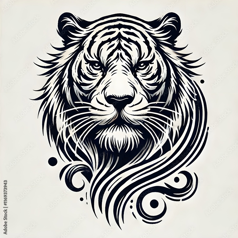mandala Tiger design tattoo Outline vector illustration t-shirt design, isolated on white background. mandala Tiger design tattoo Outline vector illustration t-shirt design, isolated on white background.