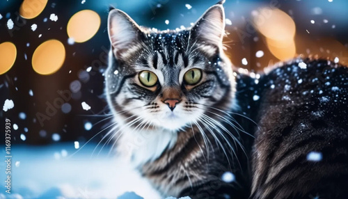 Portrait of a cat on the snow.