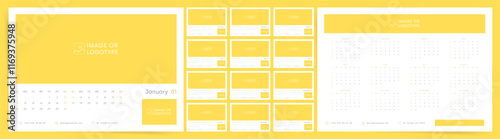 Calendar 2026, Customizable Calendar 2026 Template with Space for Logo and Image, Sunday Start Bright Yellow Design Template Vector