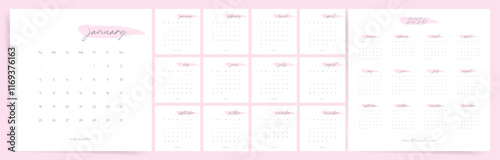 Calendar 2026, Calendar 2026 Minimal Design with Pastel Watercolor Creative Splash Template Vector