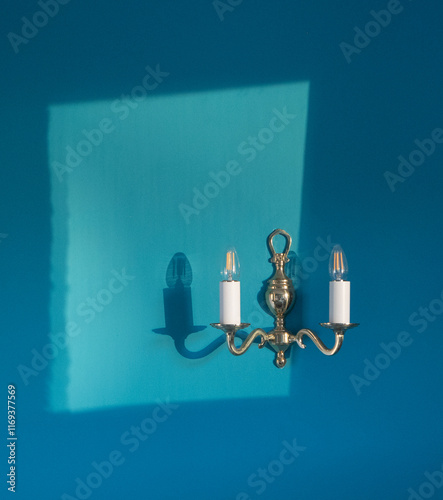 Light and Cast Shadow on Blue Wall
