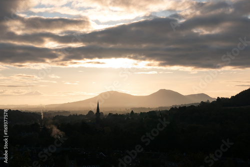 Golden Glow over Eildon Hills, Galashiels, Scottish Borders photo