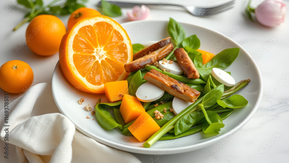 minimalistic spring food, light green and orange minimalistic spring food, light green and orange