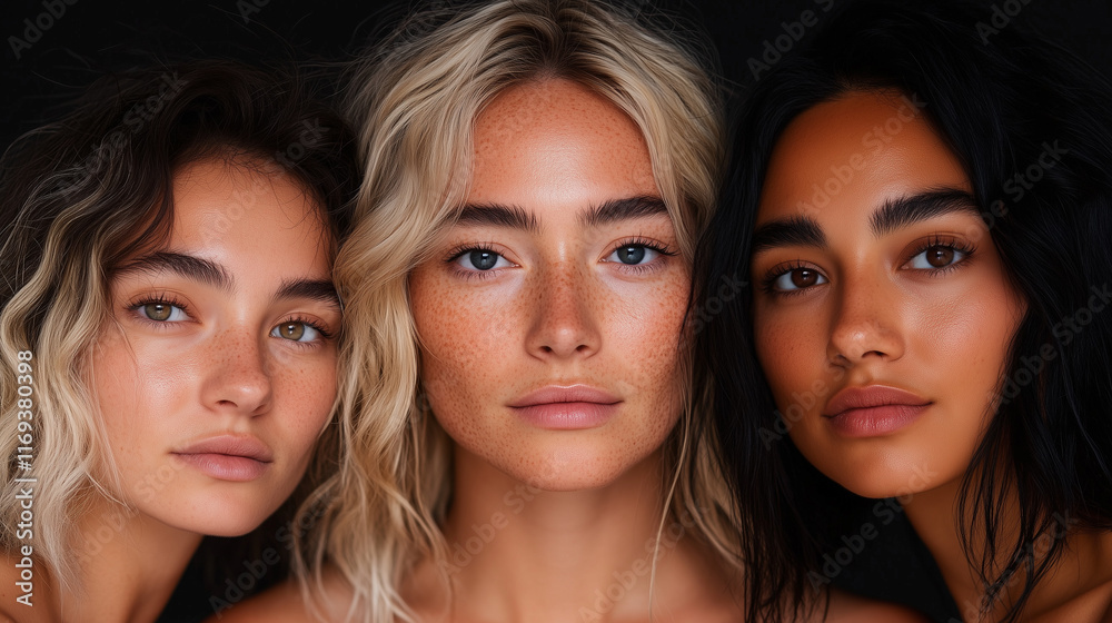 A group of diverse women portrait on black background A group of diverse women portrait on black background