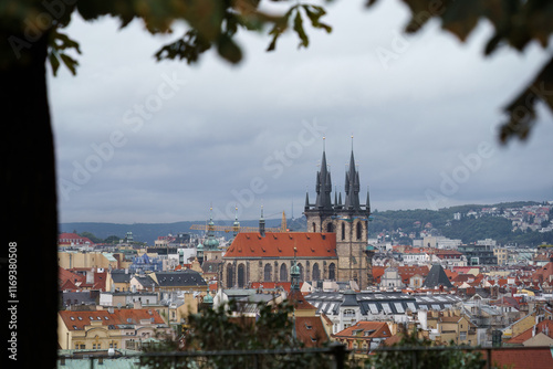 View of Prague Czech Republic from Letna Park on a cloudy day photo