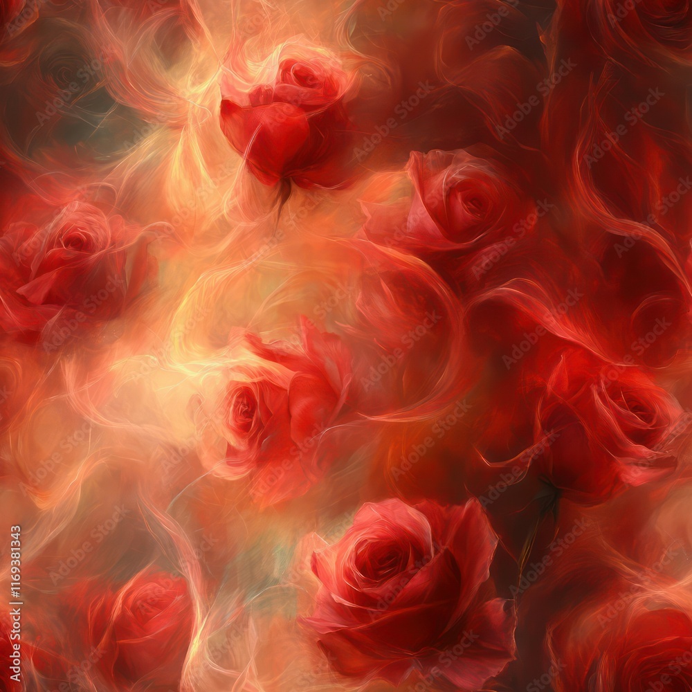Seamless beautiful roses with dreamy smoky shapes pattern Seamless beautiful roses with dreamy smoky shapes pattern