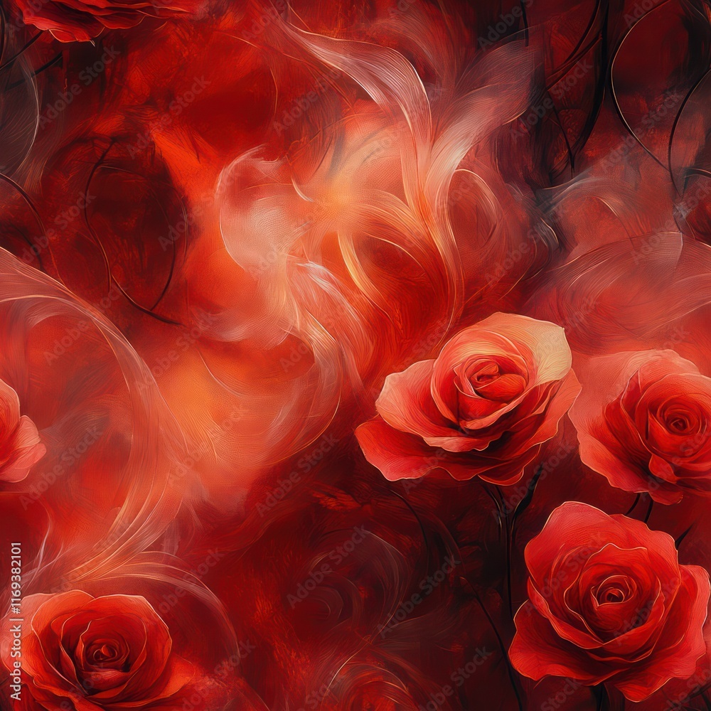 Seamless decorative red roses with smoky shapes pattern Seamless decorative red roses with smoky shapes pattern